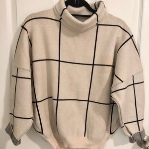 Black and White Large Checked Turtleneck Sweater